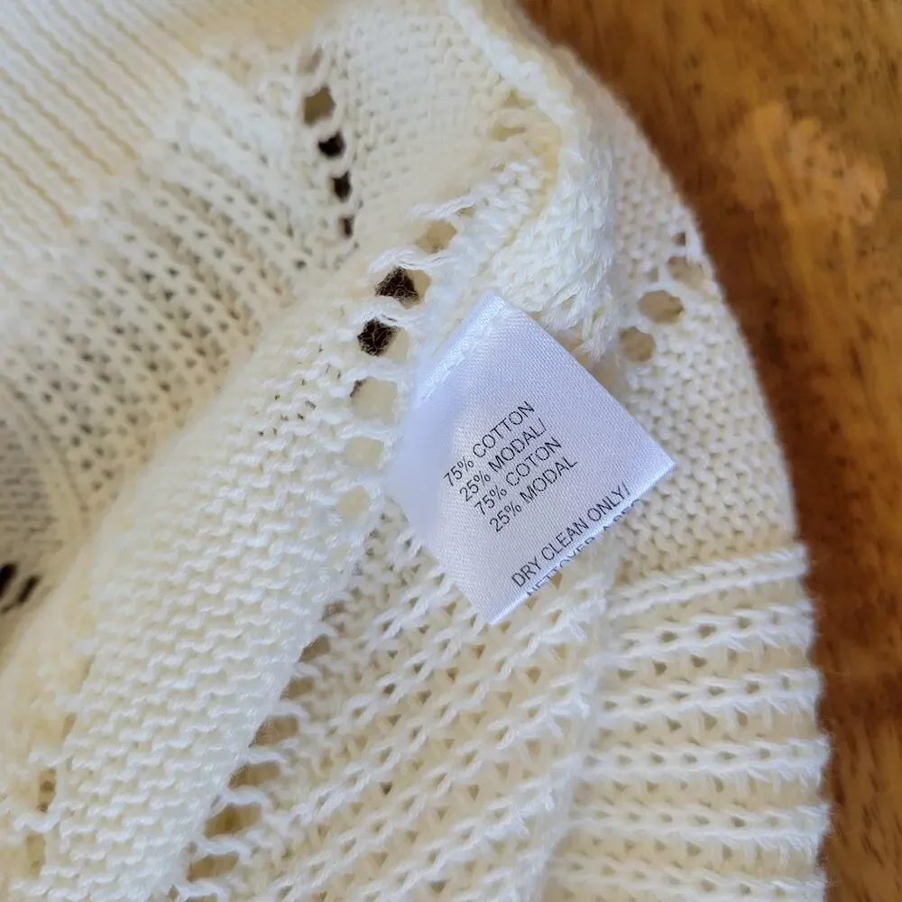 Trina Turk Cottage BOHO Cable Knit Sweater Womens Small Cream Cotton Modal - Picture 7 of 9